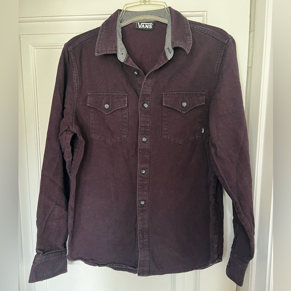 Vans Men’s Purple Twill Button-Down Shirt | Cotton Long Sleeve Skate Streetwear